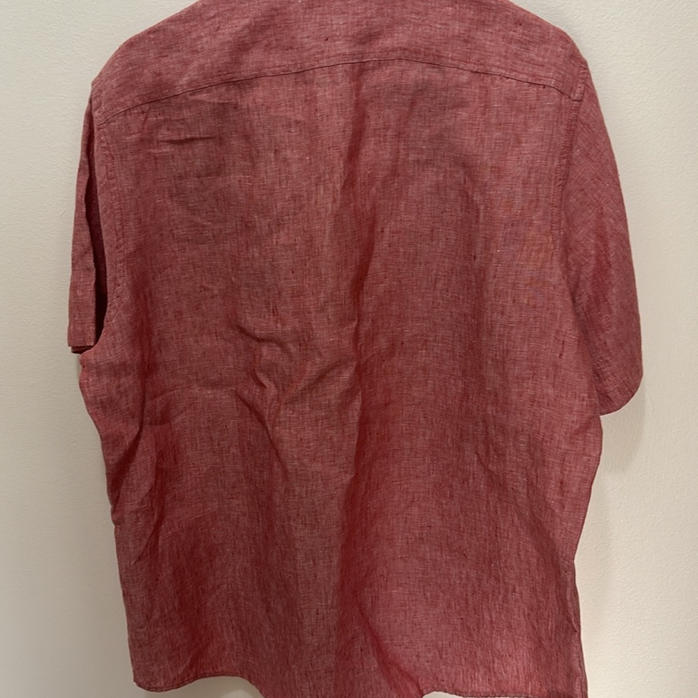 LL Bean Men’s Red Linen Short Sleeve Button Down Collared Shirt Size L - Picture 3 of 3